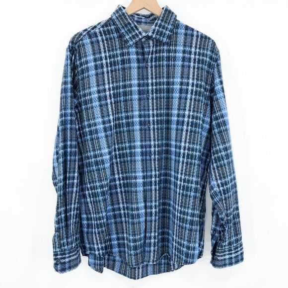 Tasso Elba Men's Blue Plaid Button Down Shirt Size L - Picture 1 of 4
